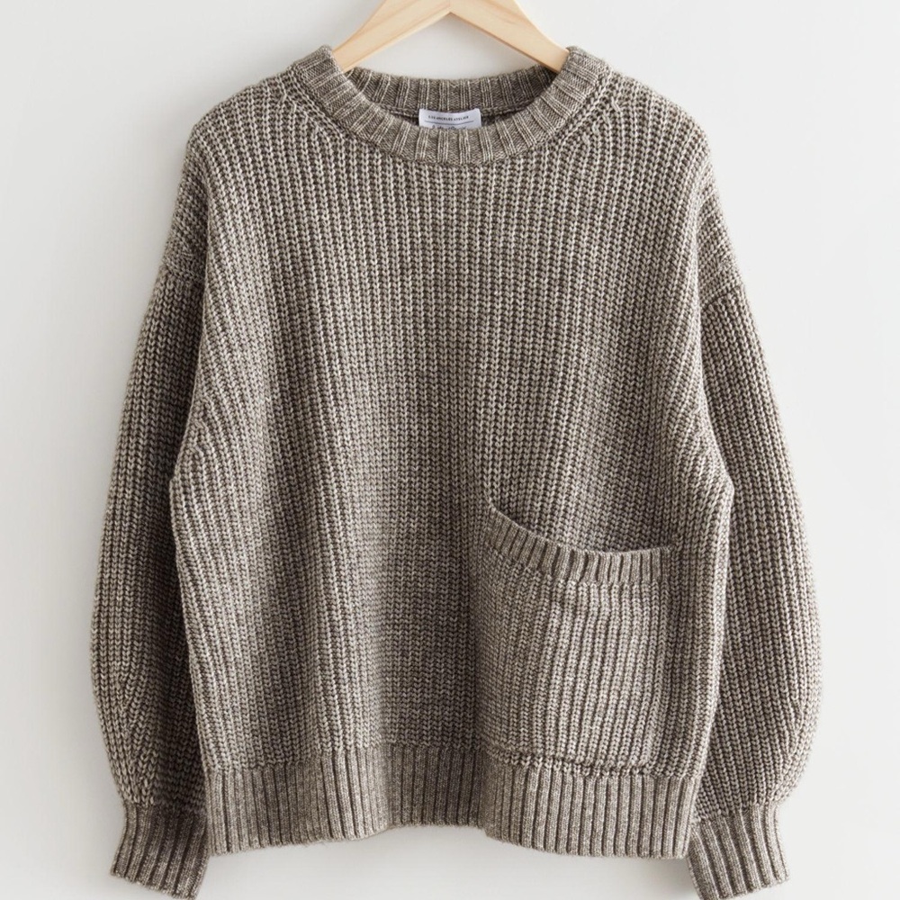 & Other Stories Brown Oversized Patch Pocket Knit Sweater size M